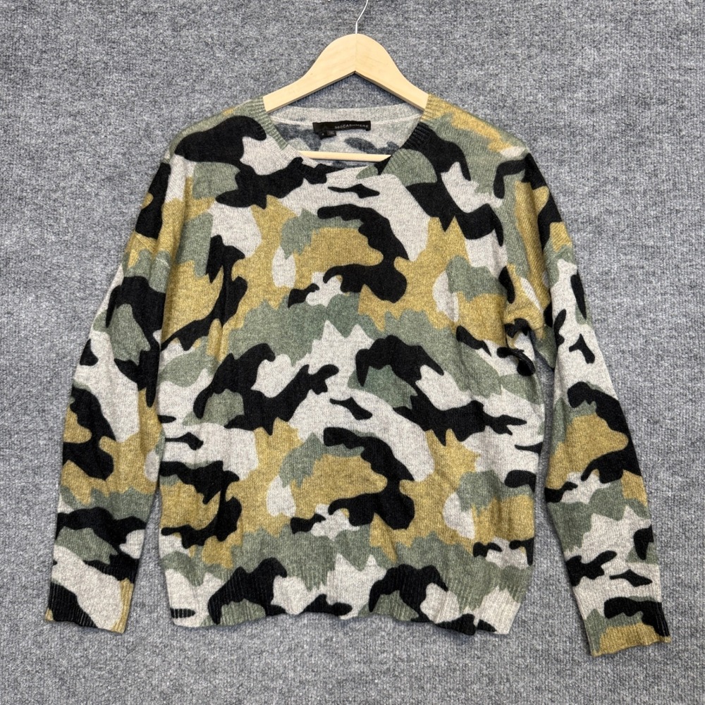 360Cashmere Size Small Sweater Tan Black Camo Cashmere Crew Neck Camouflage